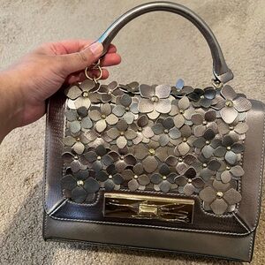 Aldo Floral Embellished Silver Metallic Handbag